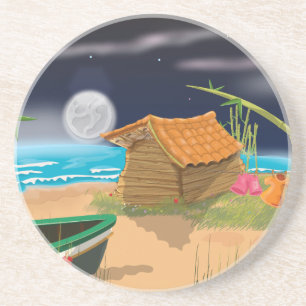 Posavasos De Arenisca Beach Hut por la noche