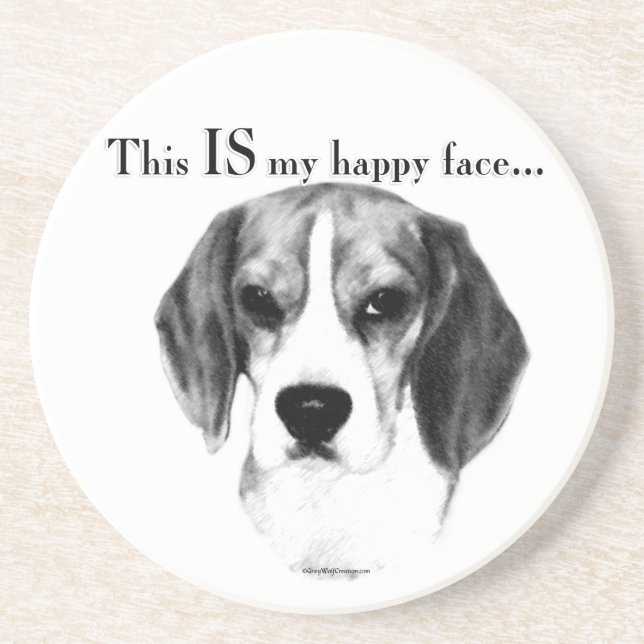 Posavasos De Arenisca Beagle Happy Face; Happy Beagle; Grumpy Beagle (Frente)