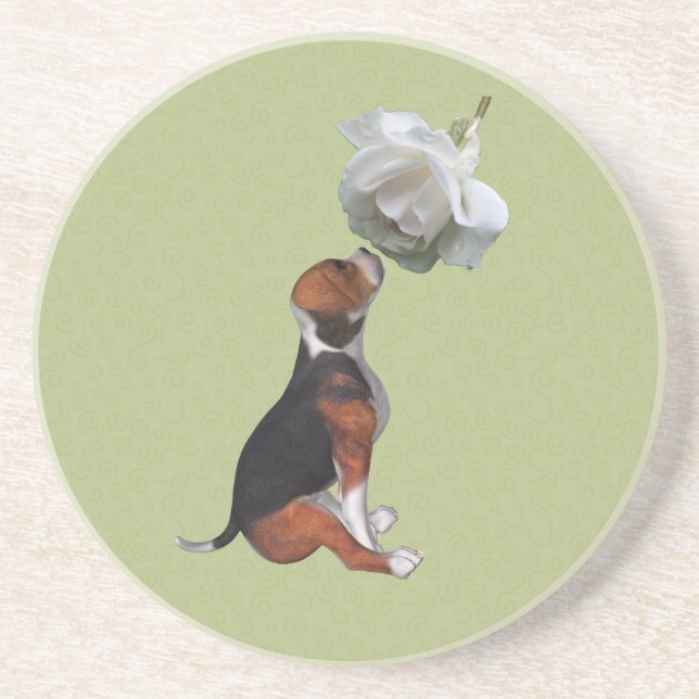 Posavasos De Arenisca Beagle Puppy Rosa Animal Coaster (Frente)