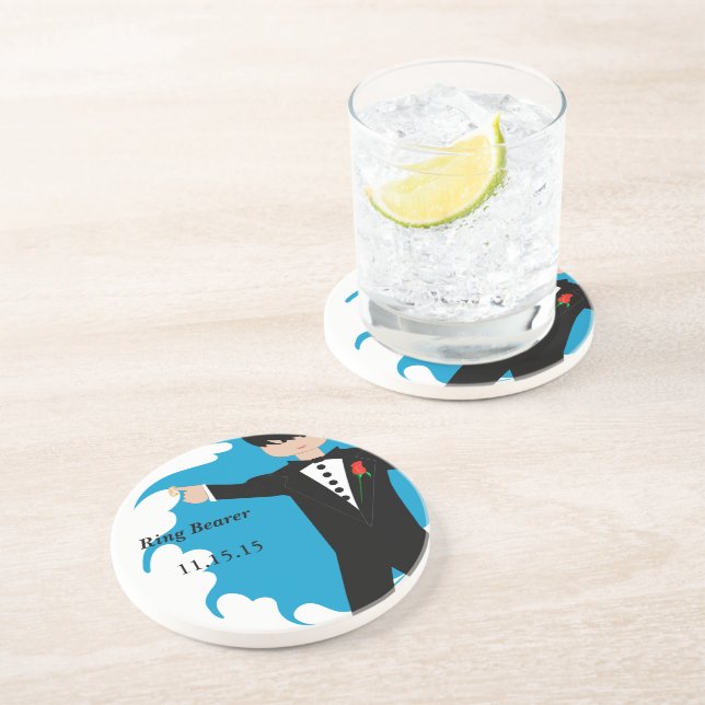 Posavasos De Arenisca Bearer en anillo Tuxedo Damask Edge Coasters (Lado)