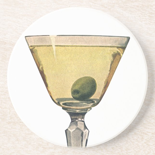 Posavasos De Arenisca Bebidas de época, cóctel de oliva Martini (Frente)