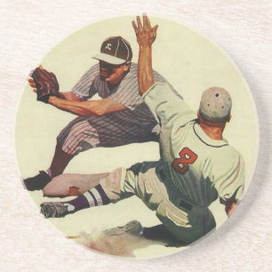 Posavasos De Arenisca Béisbol Deportivo Vintage, Jugador Deslizándose ha