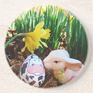 Posavasos De Arenisca Besado conejo de Pascua Huevo de vaca