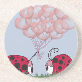Posavasos De Arenisca Bicho De Ladybug Adorable Con Bouquet De Globo Ros