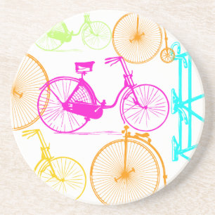 Posavasos De Arenisca Bicicleta moderna vintage con patrón neón de color