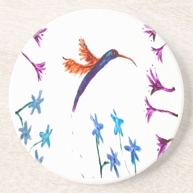 Posavasos De Arenisca Bird Art Floral Hummingbird (Frente)