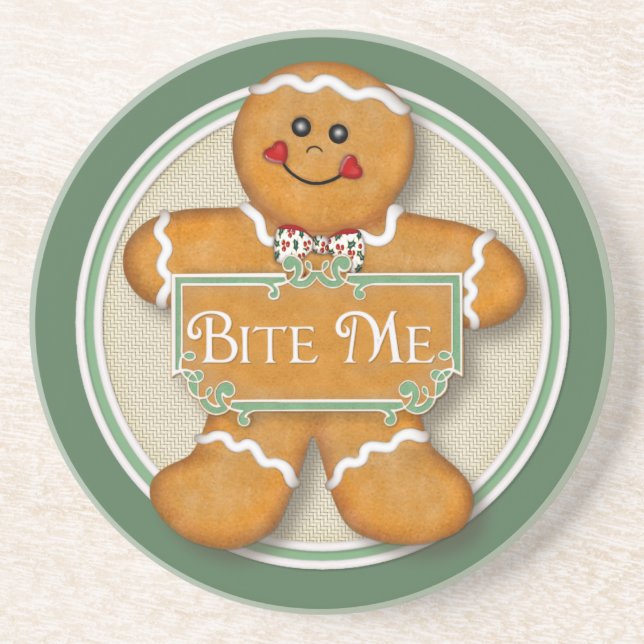 Posavasos De Arenisca Bite Me Gingerbread Man (Frente)