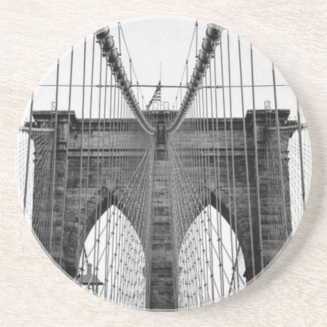 Posavasos De Arenisca Black White Brooklyn Bridge Nueva York (Frente)