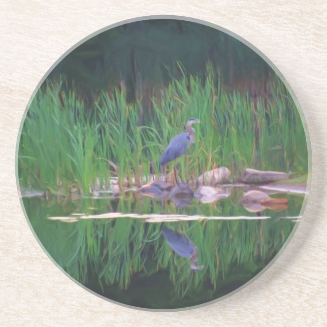 Posavasos De Arenisca Blue Heron Pond Reflation Animal Coaster (Frente)