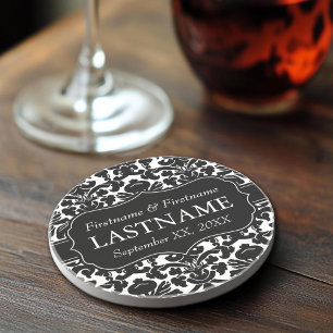 Posavasos De Arenisca Boda Bride Groom - Patrón de Damasco de época