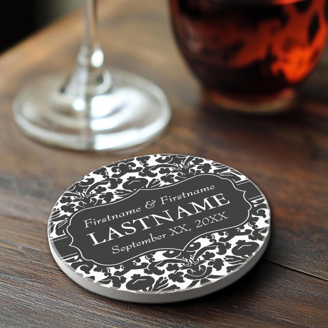 Posavasos De Arenisca Boda Bride Groom - Patrón de Damasco de época (Sandstone Coaster)