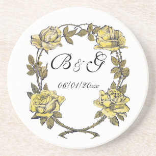 Posavasos De Arenisca Boda de época, guirnalda Rosa de jardín de época a