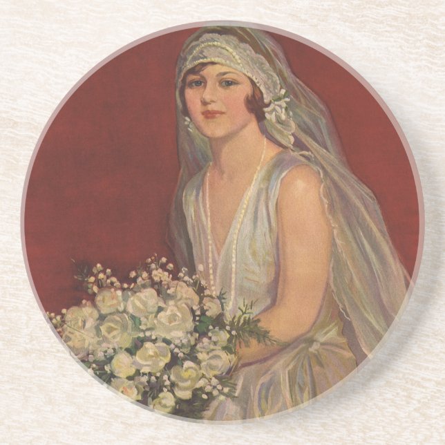 Posavasos De Arenisca Boda de época, retrato de novia victoriana (Frente)