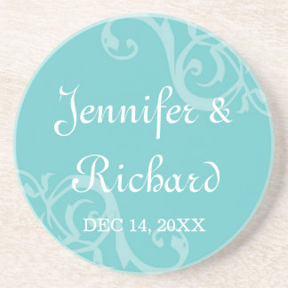 Posavasos De Arenisca Boda de nombre personalizado azul de desplazamient