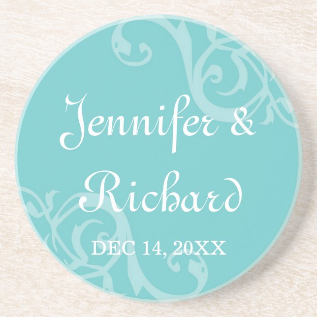 Posavasos De Arenisca Boda de nombre personalizado azul de desplazamient (Frente)