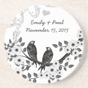Posavasos De Arenisca Boda de pájaros de amor en el bosque encantado