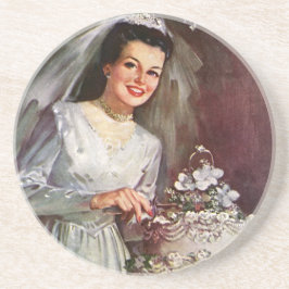 Posavasos De Arenisca Boda Vintage, Novia Cortando la Torta de Boda