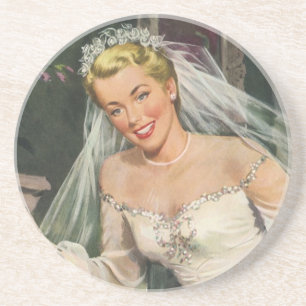 Posavasos De Arenisca Boda vintage, novia retro con chica flor