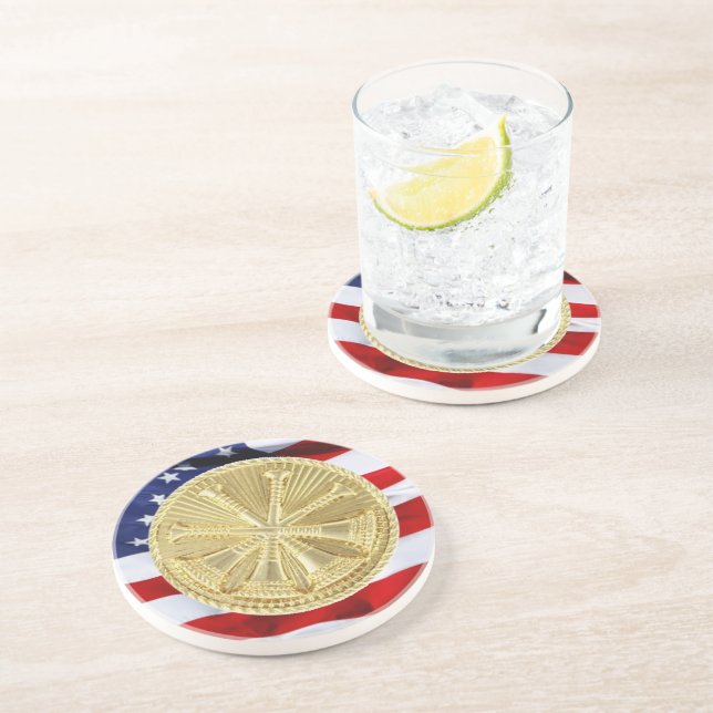 Posavasos De Arenisca Bombero 4 Medallón Bugle Gold (Lado)