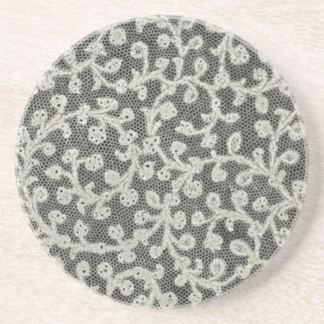 Posavasos De Arenisca Bonito clásico blanco de línea de encaje antiguo b (Frente)