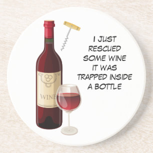 Posavasos De Arenisca Botella de vino y ilustracion de vidrio
