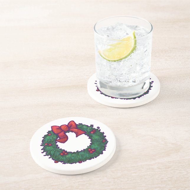 Posavasos De Arenisca Boughs de Holly (Lado)