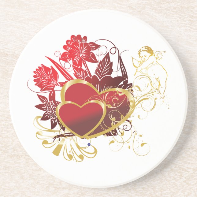 Posavasos De Arenisca Bouquet de dos corazones (Frente)