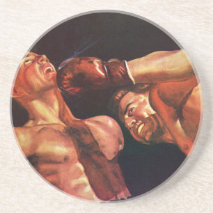 Posavasos De Arenisca Boxeo deportivo vintage, boxeadores golpeando en u