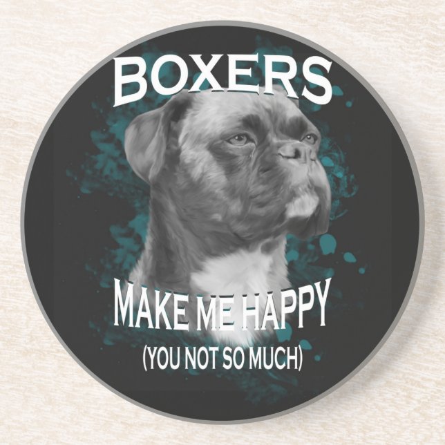 Posavasos De Arenisca Boxer Dog Animal Aovers Art Textos (Frente)