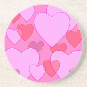Posavasos De Arenisca Brillante corazón San Valentín fondo rosa