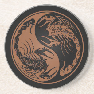 Posavasos De Arenisca Brown y escorpiones negros de Yin Yang