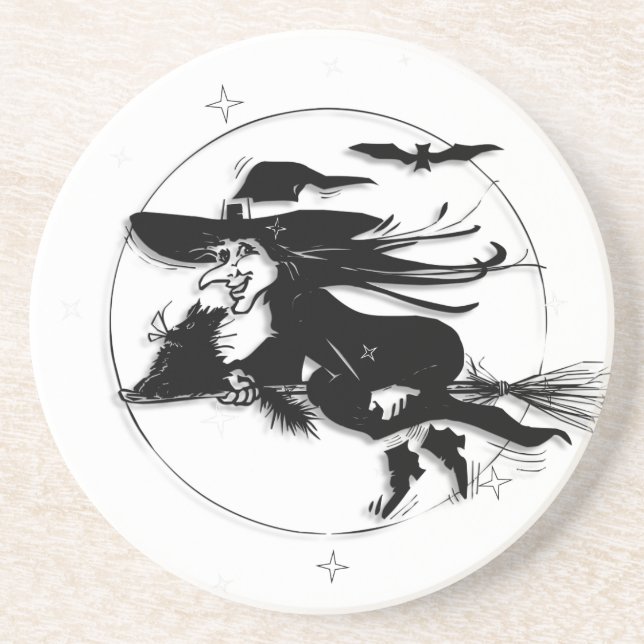 Posavasos De Arenisca Bruja de Halloween (Frente)
