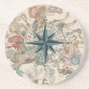 Posavasos De Arenisca Brújula en un Mapa Antiguo