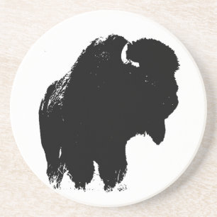 Posavasos De Arenisca Búfalo de pop Art Bison Silhouette