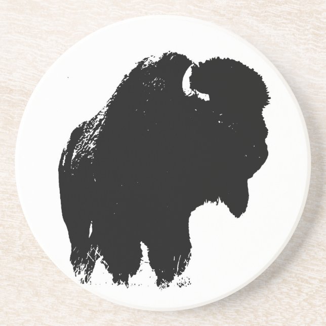 Posavasos De Arenisca Búfalo de pop Art Bison Silhouette (Frente)