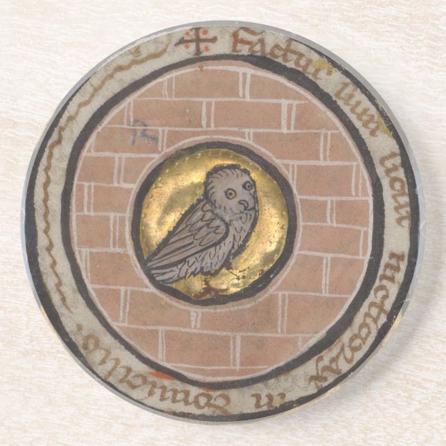 Posavasos De Arenisca Búho de un manuscrito medieval (Frente)