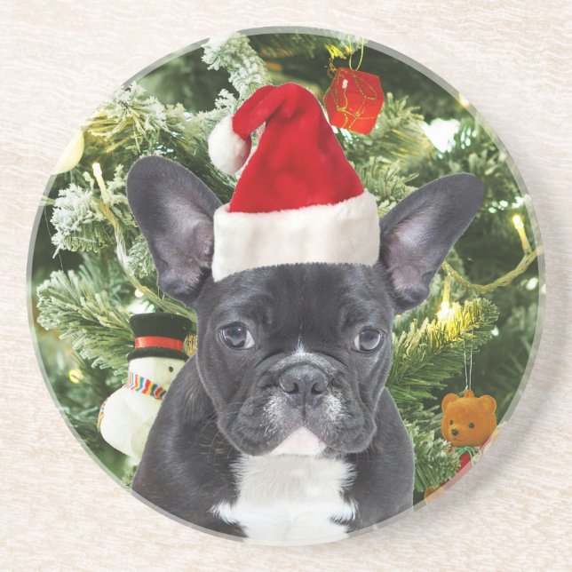 Posavasos De Arenisca Bulldog francés Ornamenta árbol de Navidad Snowman (Frente)