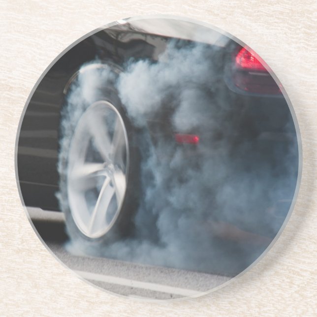 Posavasos De Arenisca Burnout de coche negro (Frente)