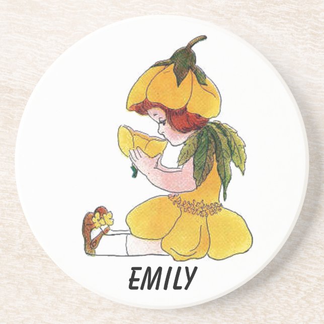 Posavasos De Arenisca Buttercup Flor Niñita graciosa linda niña (Frente)