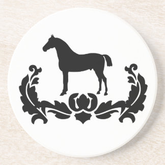 Posavasos De Arenisca Caballo Damasco blanco y negro