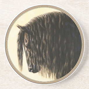 Posavasos De Arenisca Caballo de Borrador Friesiano Negro