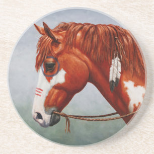 Posavasos De Arenisca Caballo de guerra de castaño nativo americano Pint