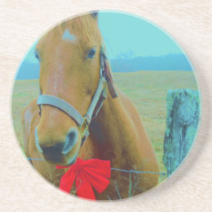 Posavasos De Arenisca Caballo retro de Navidad