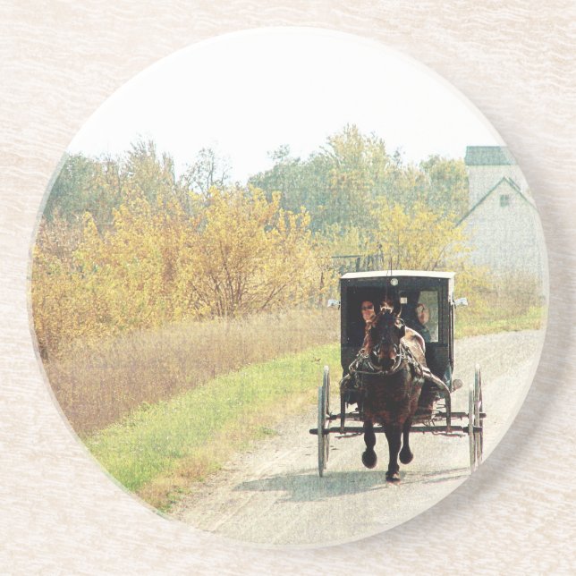 Posavasos De Arenisca Caballo y buggy Amish de otoño (Frente)
