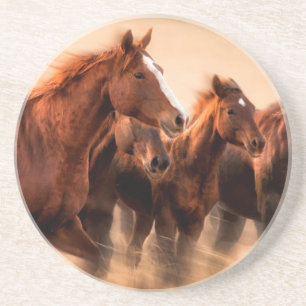 Posavasos De Arenisca Caballos corriendo, desenfoque y crines voladoras