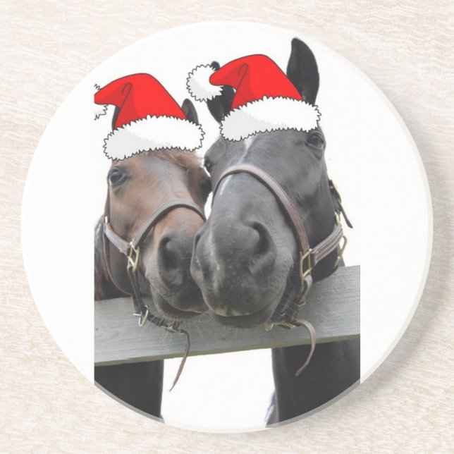 Posavasos De Arenisca Caballos navidades (Frente)