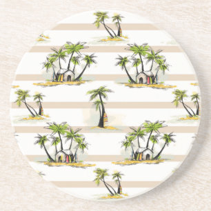 Posavasos De Arenisca Cabaña y palmas tropicales