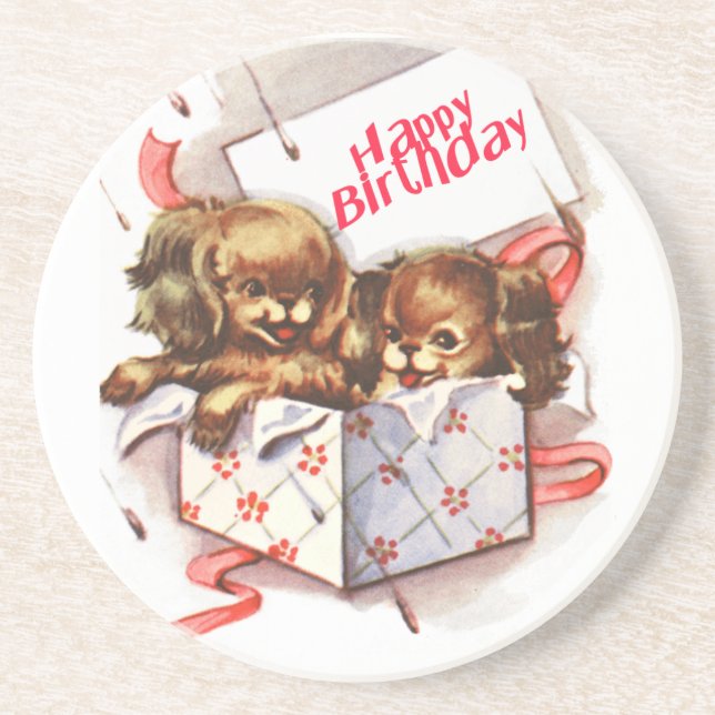 Posavasos De Arenisca cachorros en caja (Frente)