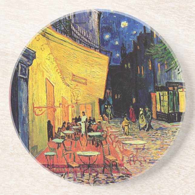 Posavasos De Arenisca Cafe Terrace de noche por Vincent van Gogh (Frente)