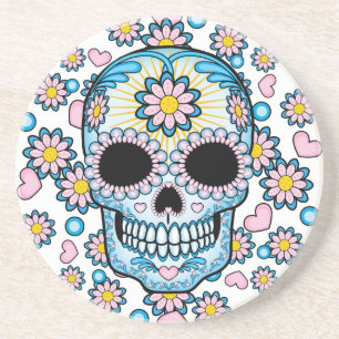 Posavasos De Arenisca Calavera de azúcar colorida